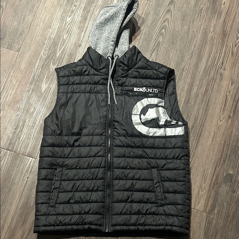 Ecko Unlimited Black and Gray Quilted Vest
